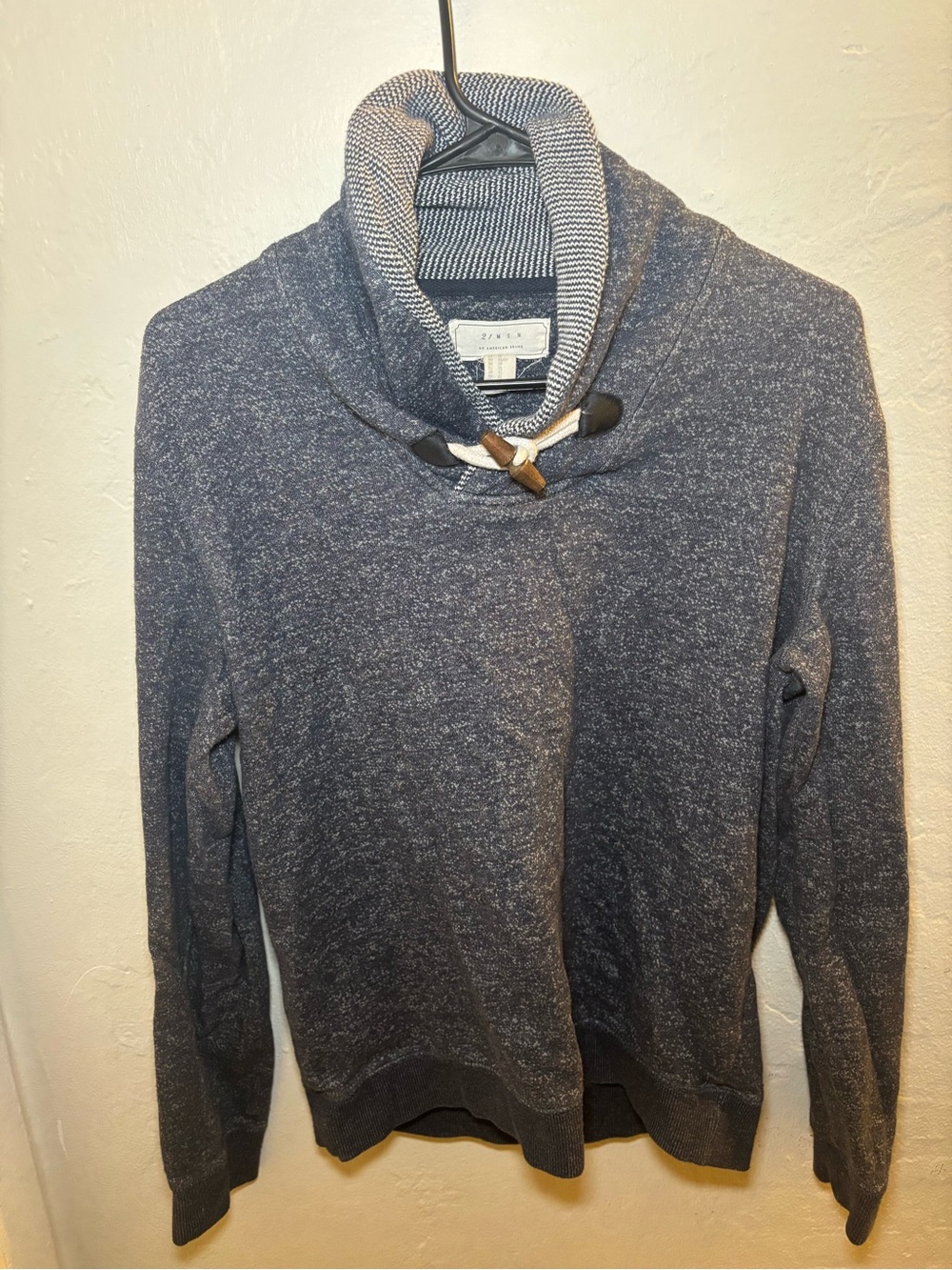 21 MEN Navy Heathered Shawl Collar Sweater